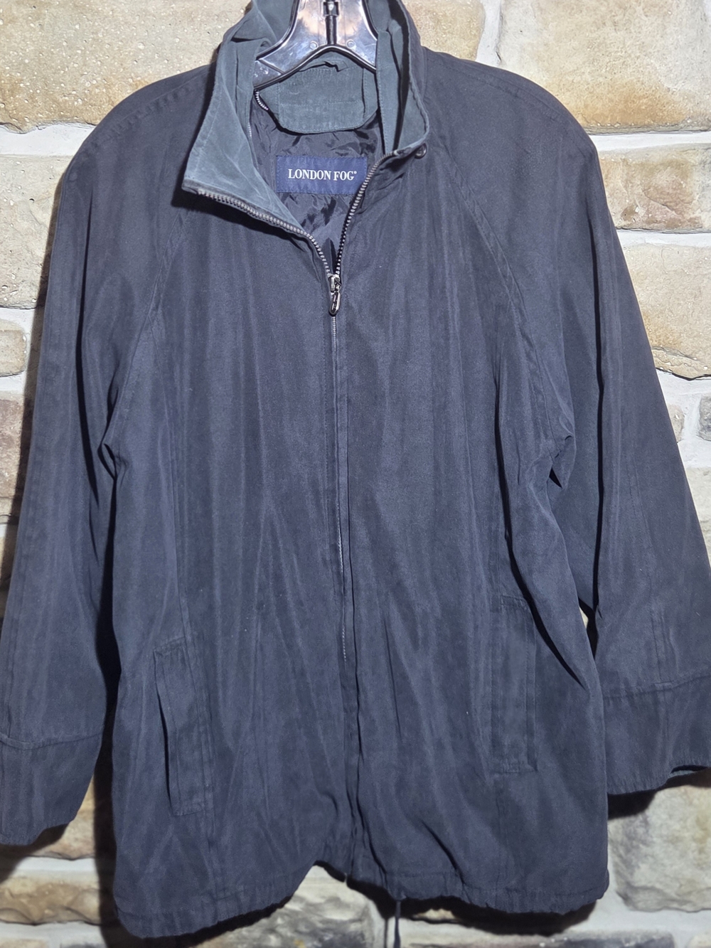 London Fog Jacket Women's Large Petite Navy Blue Full Zip Microfiber Windbreaker